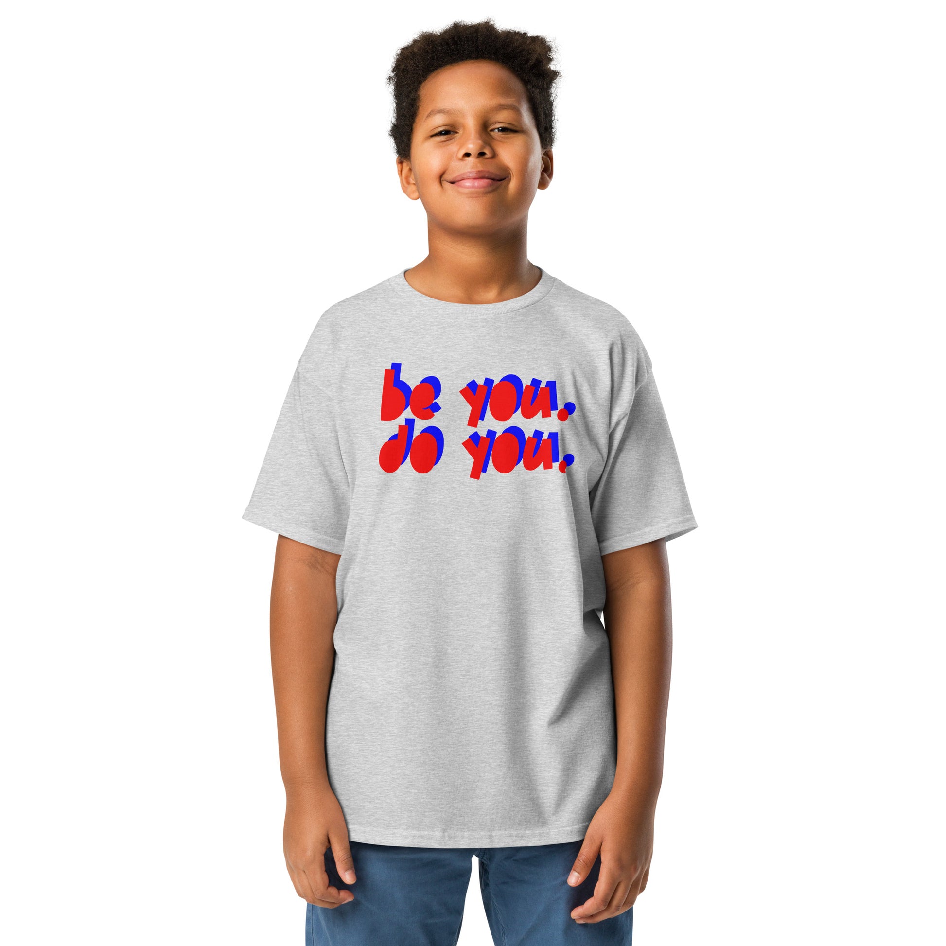 Be You Do  You Red Blue Logo Kids Light Gray Shirt