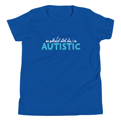Please Be Patient, I'm Autistic Teal Logo Blue Kids Shirt