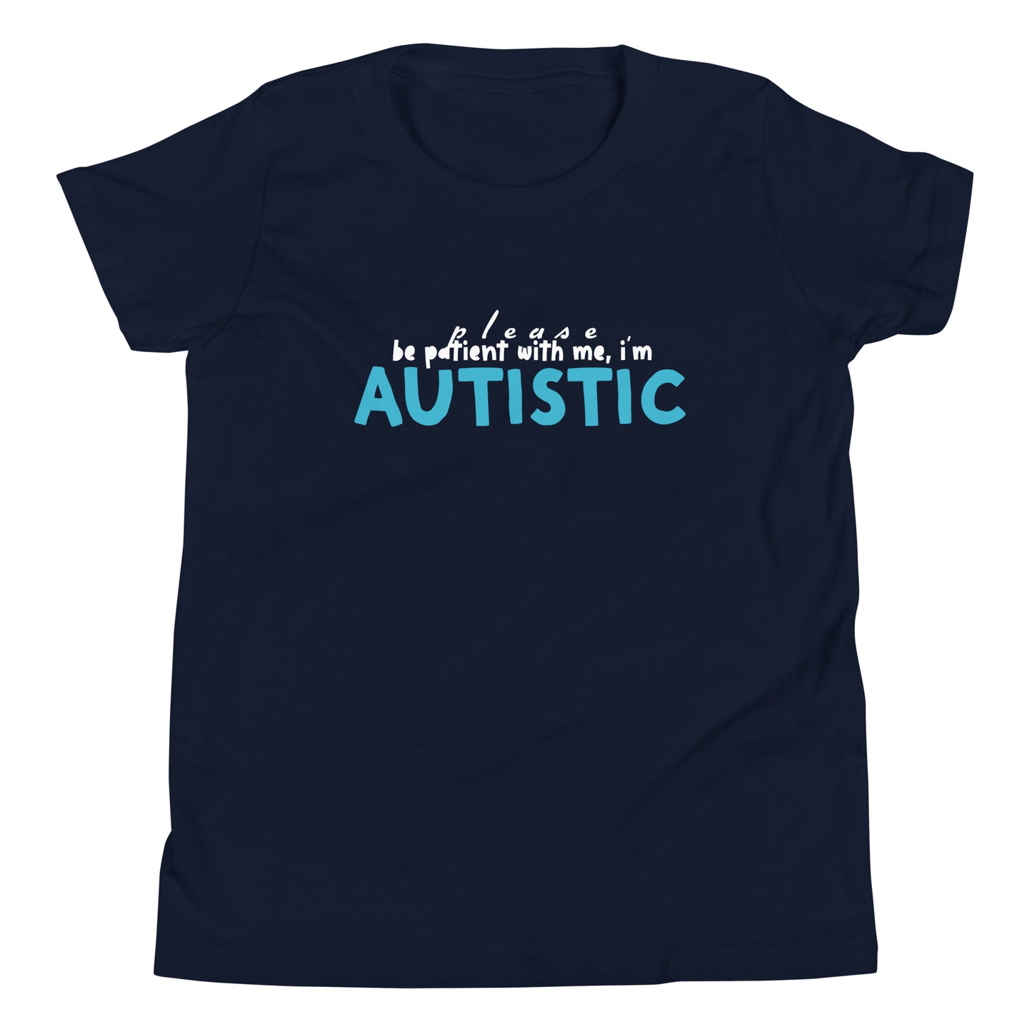 Please Be Patient, I'm Autistic Teal Logo Navy Kids Shirt