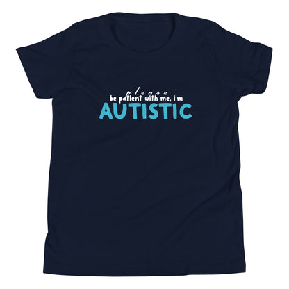 Please Be Patient, I'm Autistic Teal Logo Navy Kids Shirt