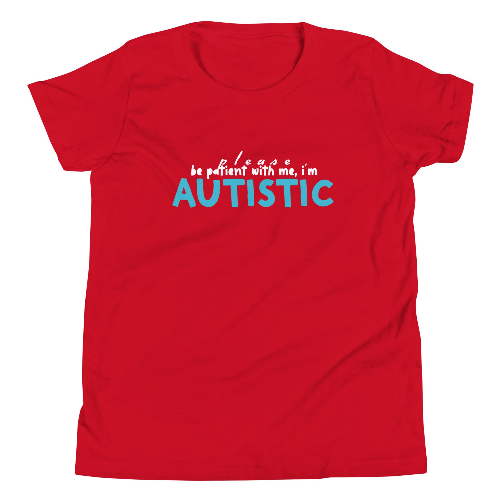 Please Be Patient, I'm Autistic Teal Logo Red Kids Shirt