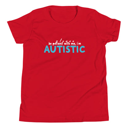 Please Be Patient, I'm Autistic Teal Logo Red Kids Shirt