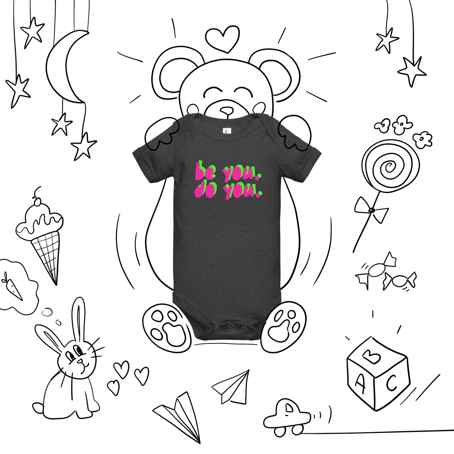 BYDY - Hot Pink/Lime Green Logo - Baby One Piece